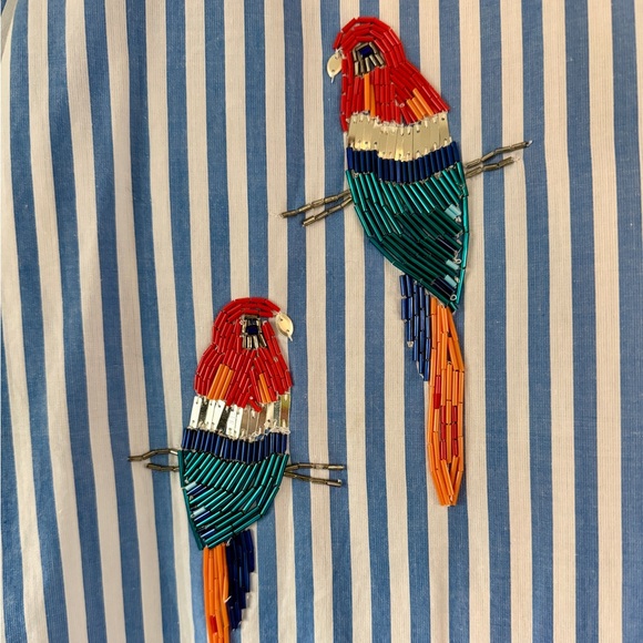 Anthropologie Maeve Oversized Striped Shirt with Parrot Beaded Embroidery - Picture 4 of 6